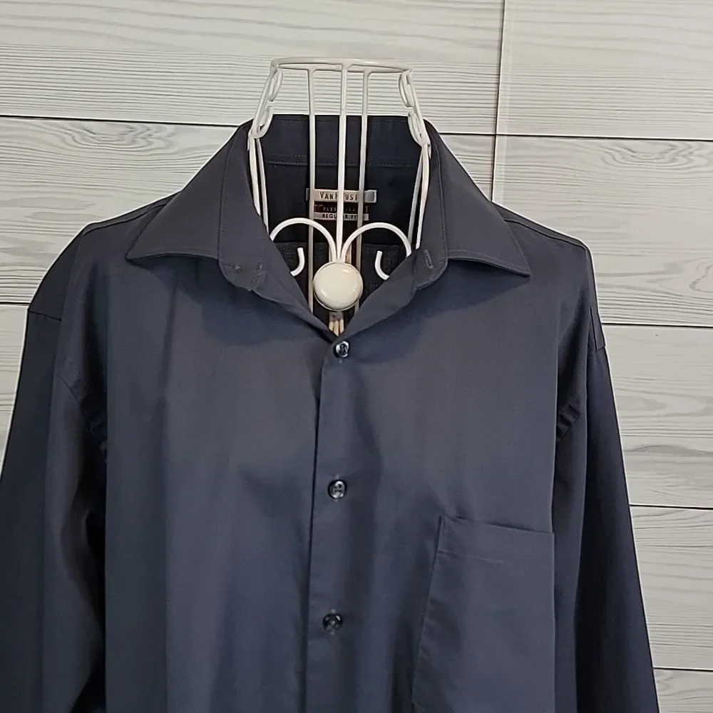 Van Heusen Black Dress Shirt Regular Fit Stretch Collar Mens Size 16.5